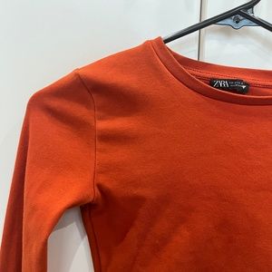 Zara Long Sleeve Crop Top in Rust Orange